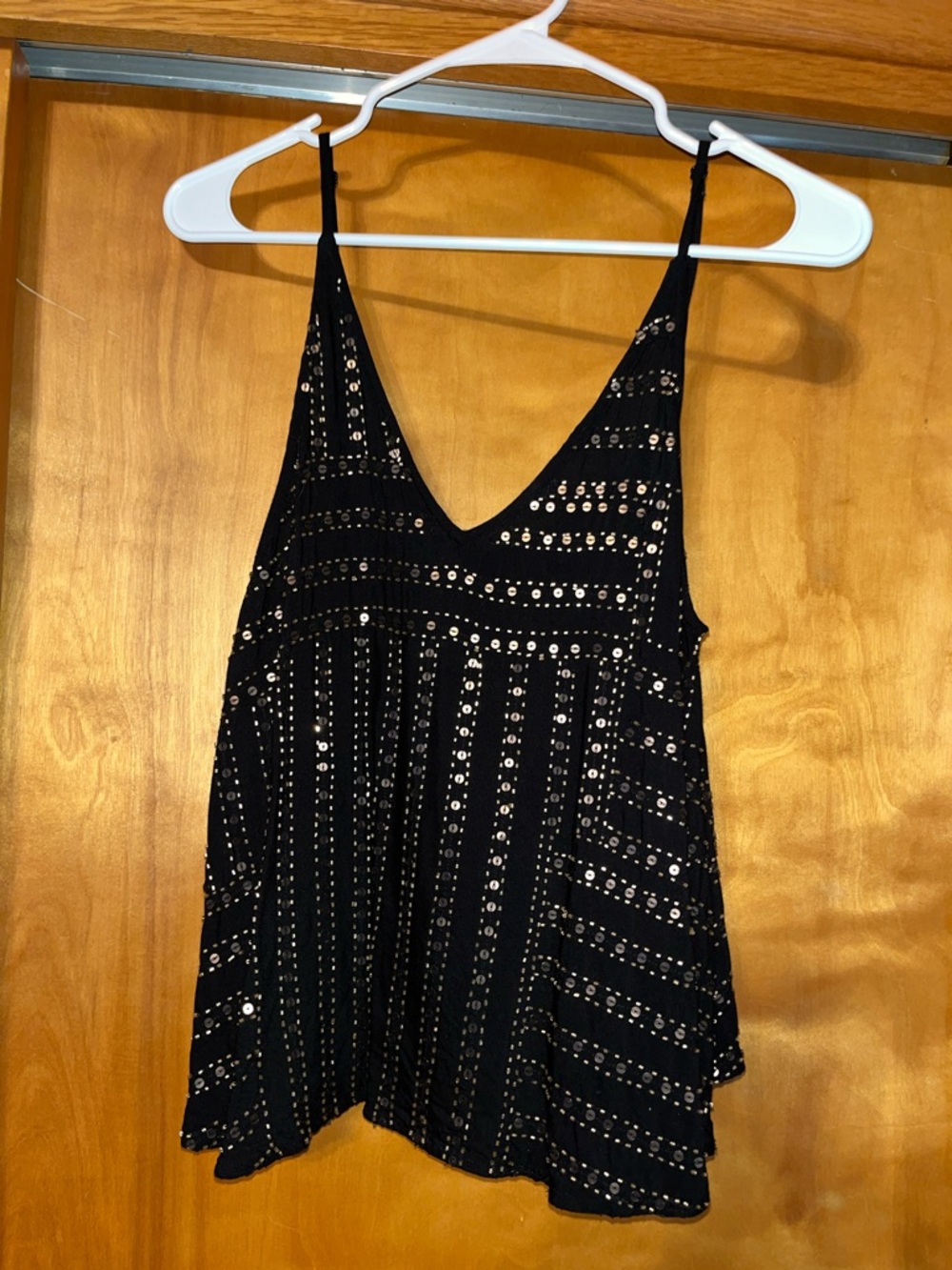 Free People Black Sequin V-Neck Tank Top - Picture 3 of 4